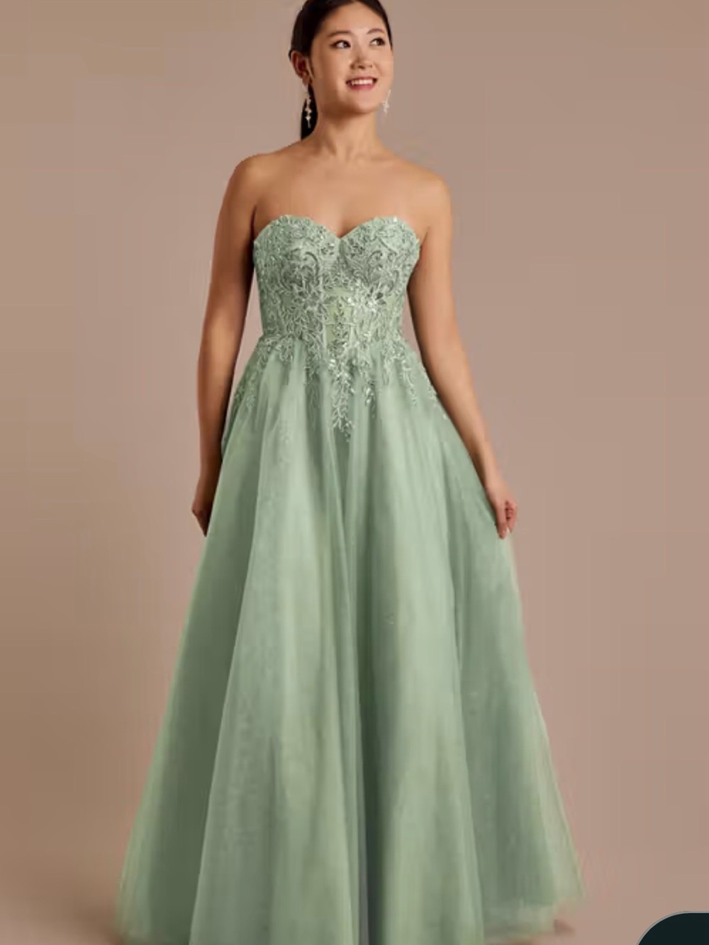 Jules & Cleo Sage Green Lace A-Line Prom Dress
